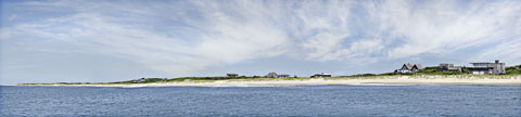 View of the Fire Island beach from the ocean large size digital panoramic print